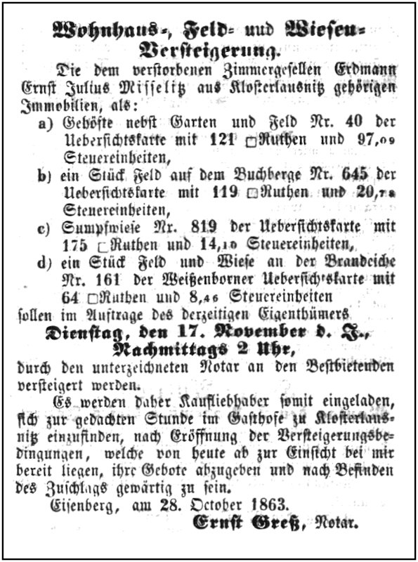 1863-10-28 Kl Versteigerung Miselitz